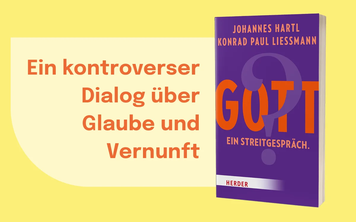 Buchcover 'GOTT. Ein Streitgespräch' von Hartl und Liessmann in Violett mit orangefarbener Typografie